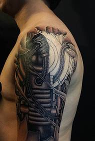 baie cool Groot arm swart en wit meganiese totem tatoeëring