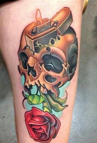 arm personality European and American color skull rose tattoo