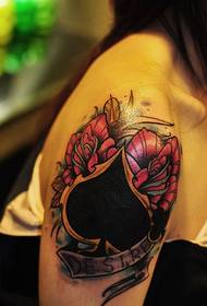 Braccio picche cuore rosa lettera nastro modello di tatuaggio