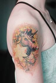 emakumezkoen beso koloreko unicorn tatuaje eredua