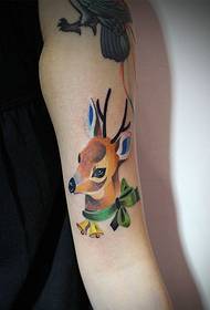 귀가 스마트 사슴 문신 18118-귀여운 귀여운 팔 컬러 만화 문신을 듣고있는 것처럼