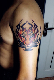 Brazo Superior Tigre Cabeza Tatuaje Estilo Tatuaje Tradicional