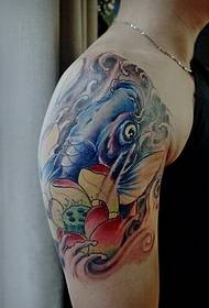 Férfi kar színes tintahal lótusz tetoválás illusztráció