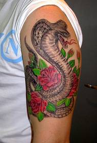 hình xăm con rắn cánh tay nam và hoa hồng