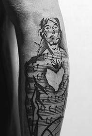 ļoti mākslinieciski radošs mūzikas personāža tetovējums