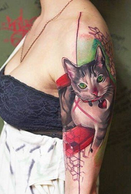 modèle de tatouage chat chat couleur femme