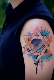 modello di tatuaggio a stella a sei stelle con inchiostro splash color braccio