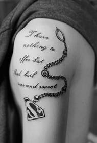 shoulder English alphabet superman logo tattoo