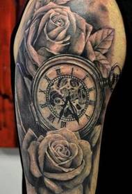 Historic pocket watch tattoo on his arm