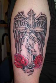 Magagandang cross rose tattoo