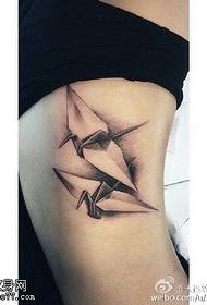 Realistic three-dimensional paper crane tattoo pattern
