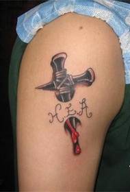 Arm handsome 3d visual cross tattoo