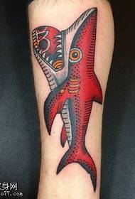 彩绘红色小鲸鱼纹身图案
