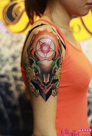 Alternative retro deer head arm tattoo picture