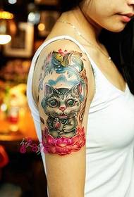 Gadis lengan lucu gambar tato kucing lucu