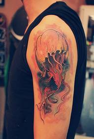 Kūrybingas akvarelės vėjo medūzų rankos tatuiruotės paveikslas