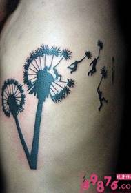 Gambar tato wit dandelion kanthi abstrak