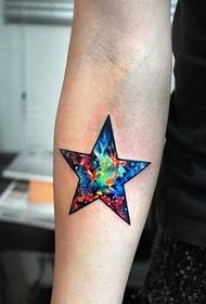 手臂时尚好看的彩色星空五角星纹身图图片