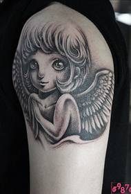 팔 귀여운 작은 천사 초상화 문신 사진