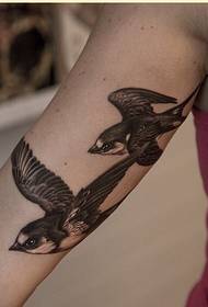 Mode vrouwelijke arm persoonlijkheid dubbele vliegende zwaluw tattoo patroon foto