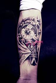 Vintage black gray pocket watch arm tattoo picture