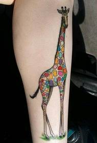 Fermoso brazo con aspecto de cores de tatuaxe de xirafa de cores