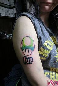 Obraz tatuażu zielony Mario Grzybowe ramię