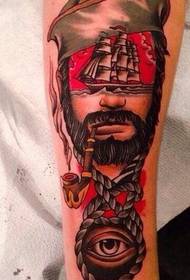One arm colored sailor tattoo pattern picture