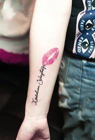 Pink red lips English arm tattoo pictures