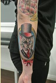 Mode arm mooie kat boog tattoo patroon foto