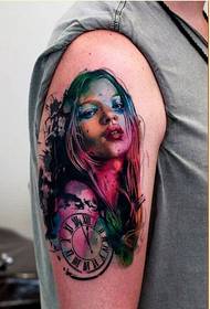 Personality arm fashion girl clock tattoo pattern picture