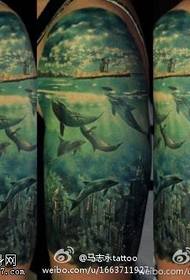 Zelené hlboké more ilustrácie veľryba tetovanie vzor
