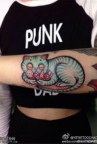 Gambar lengan tato warna kepribadian kucing