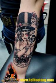 Steampunk 포커 매력적인 여자 문신 패턴