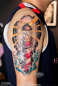 Big arm color lighthouse tattoo pattern