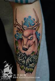 手臂顏色羚羊玫瑰紋身圖案