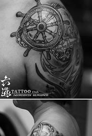 Black red arm sailor rudder bird tattoo pattern