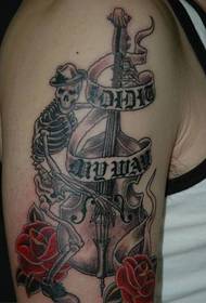 Personalitat braç crani moda esquelet guitarra flor tatuatge
