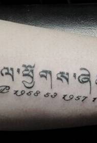 e laange Sanskrit Tattoo um Aarm