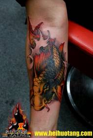 Arm water pattern blue wave golden arowana tattoo pattern