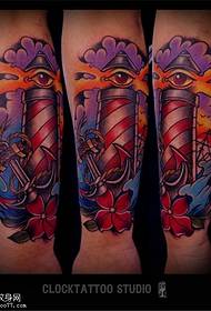 Arm color lighthouse anchor tattoo pattern