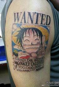 Ginkluoja tatuiruotės modelį „One Piece Luffy“