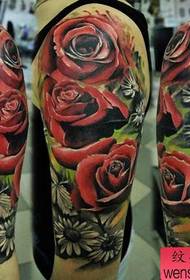 ручно обојени узорак тетоваже ружа