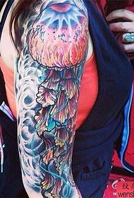 Arm color jellyfish tattoo work