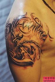 Big Arm Black Grey Anchor Tattoo Pattern