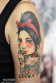 Цветная татуировка с рисунком на руке