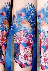 Wzór tatuażu ramienia: Wzór tatuażu Kolor ramienia 3D Kwiat wiśni Ptak