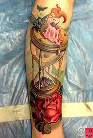 an arm colored hourglass tattoo pattern