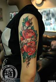 Patrón de tatuaxe rosa de brazo