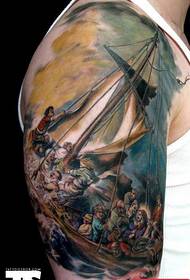 Espectáculo de tatuajes, recomiende un trabajo de tatuaje de onda realista del brazo